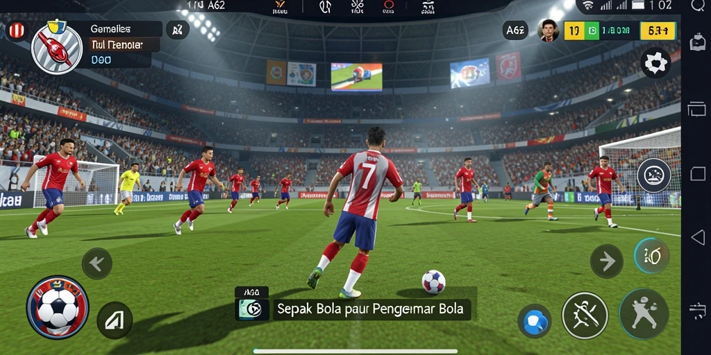 Screenshot gameplay AA62 yang menampilkan aksi seru sepak bola.
