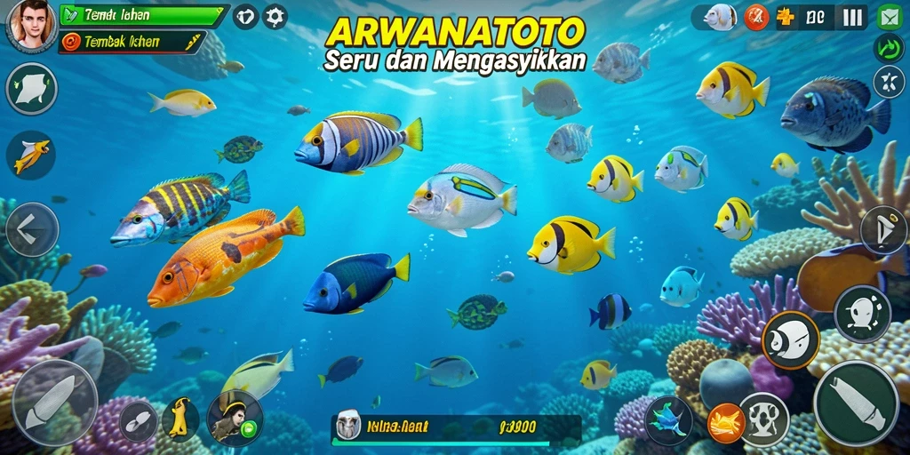 Tampilan menarik dari gameplay ARWANATOTO saat menembak ikan.