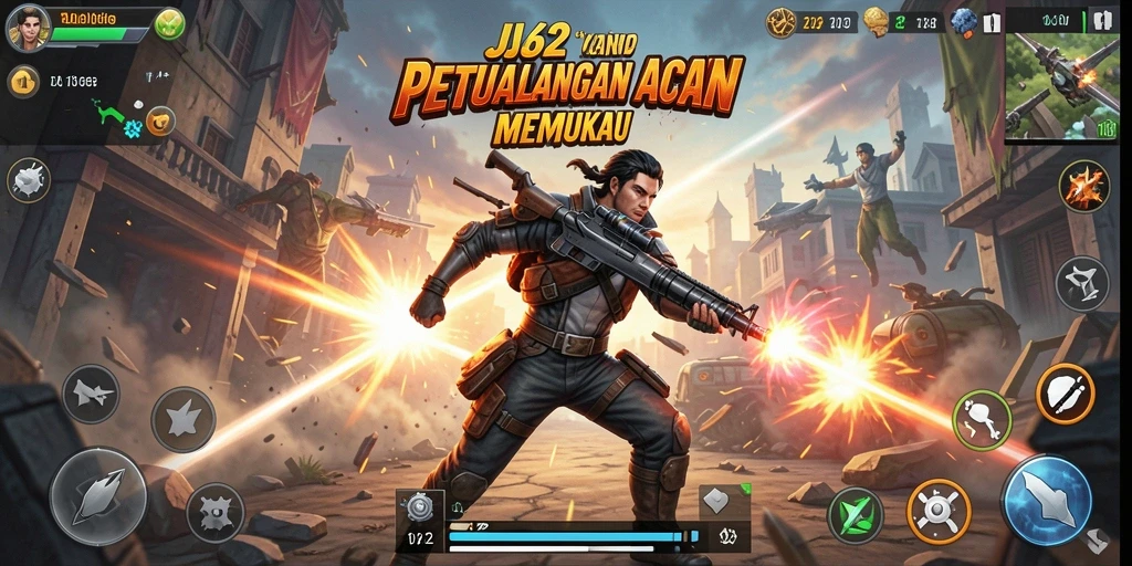 Tangkapan layar utama JJ62 menampilkan gameplay aksi yang mendebarkan.