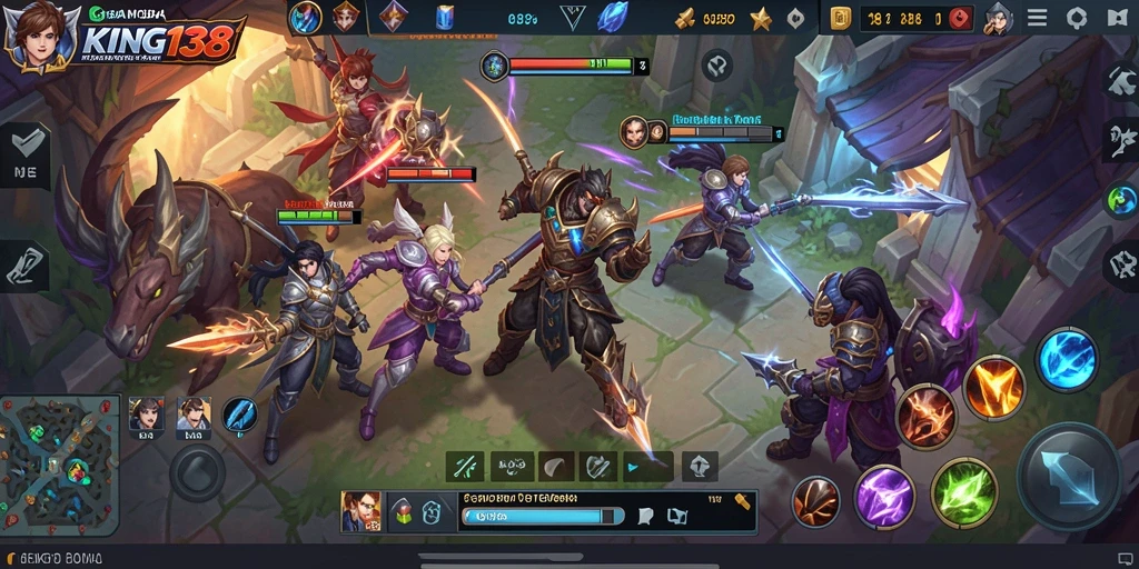 Screenshot KING138 menunjukkan tim bertarung dalam pertempuran sengit.